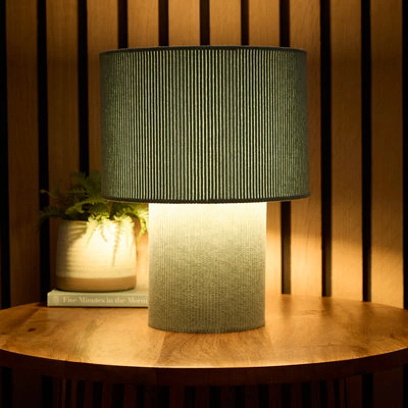 Image of K Living Triped Velvet Table Lamps In A Corduroy Design Available In Soft Green