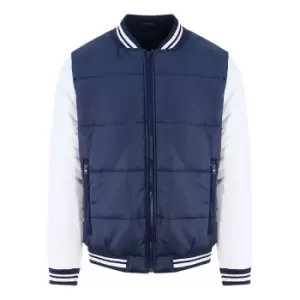 Image of AWDis Just Hoods Adults Unisex Varsity Puffer Jacket (S) (New French Navy/White)