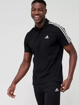 Image of adidas Sportswear Essentials Piqué Embroidered Small Logo 3-Stripes Polo Shirt - Black/White, Size XS, Men