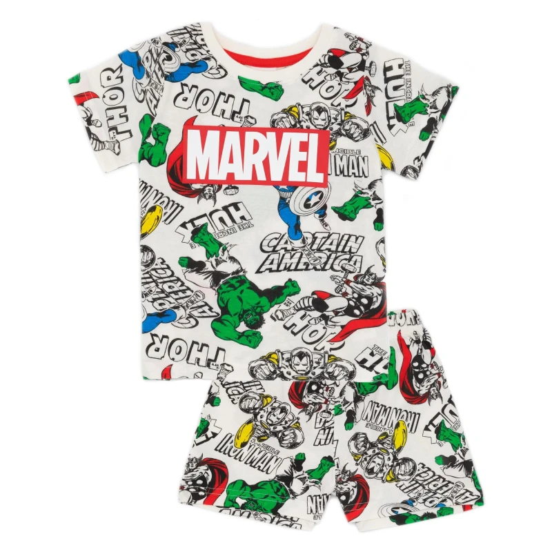 Image of Marvel Short Sleeve Short Leg Pyjama Set White male