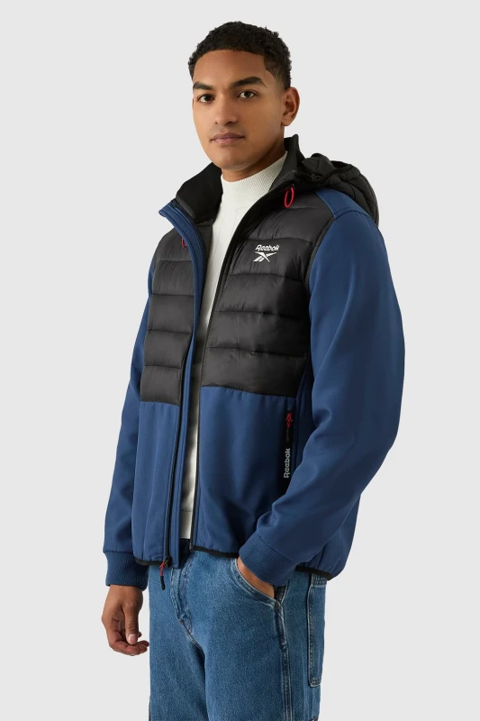 Image of Reebok Men Mixed Media Jacket in Blue Size: Medium Blue M Male 5063347795867