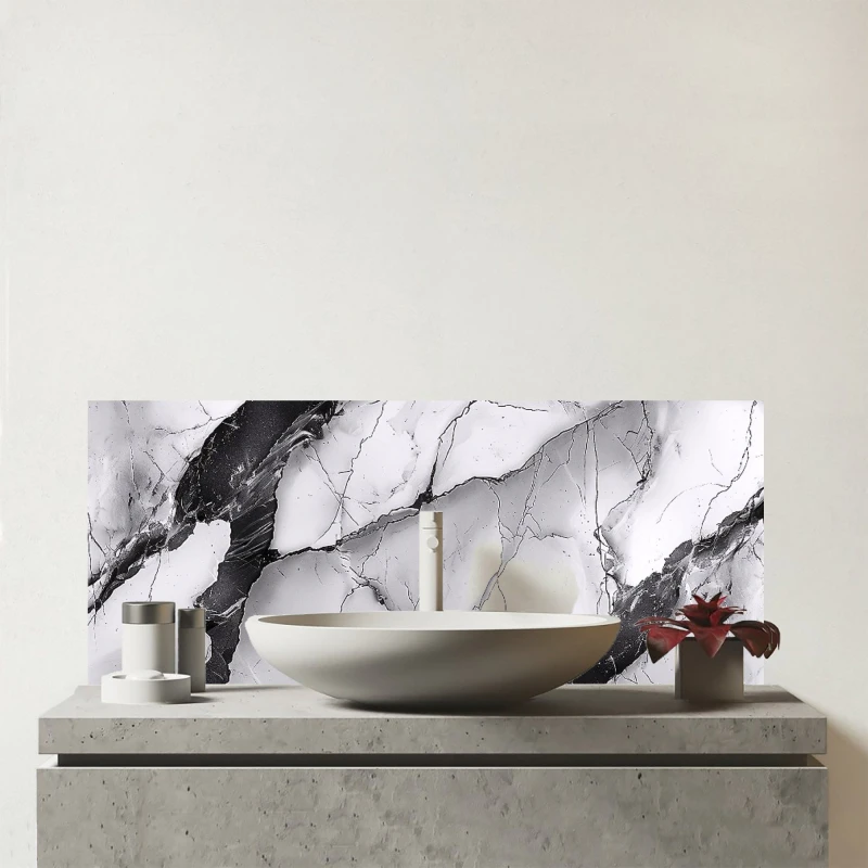 Image of Warren Reed - Designer Grey & White Marble Effect Glass Bathroom Splashback Grey Unisex
