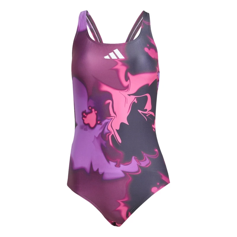 Image of adidas Tie-Dyed Graphic V-Back Swimsuit Womens Aurora Ivy female 8 (XS)