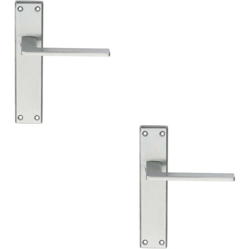 Image of Loops 2x Flat Straight Lever on Latch Backplate Door Handle 180 x 40mm Satin Chrome Multi