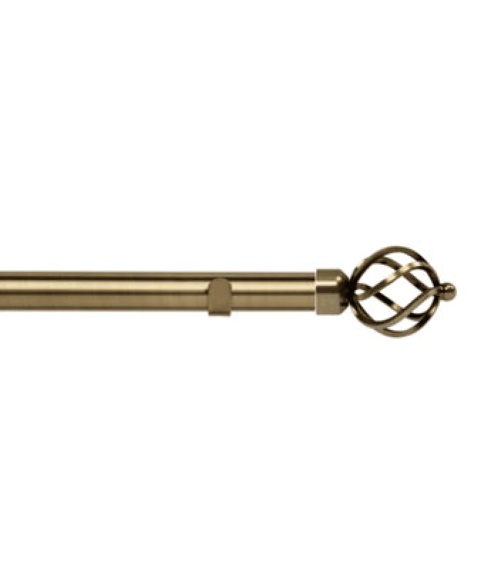 Image of Unknown 28mm Fixed Length Metal Eyelet Curtain Pole Set In Antique Brass - Cage Finial, 90Cm
