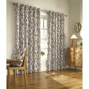 Image of Furn Reno Ringtop Geometric Eyelet Curtains (229cm x 229cm) (Charcoal/Gold) - Charcoal/Gold