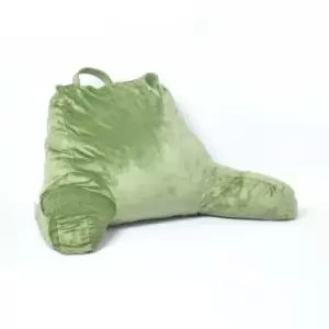 Image of Homescapes - Green Reading Pillow Memory Foam Filling & Velvet Cover, Large - Green