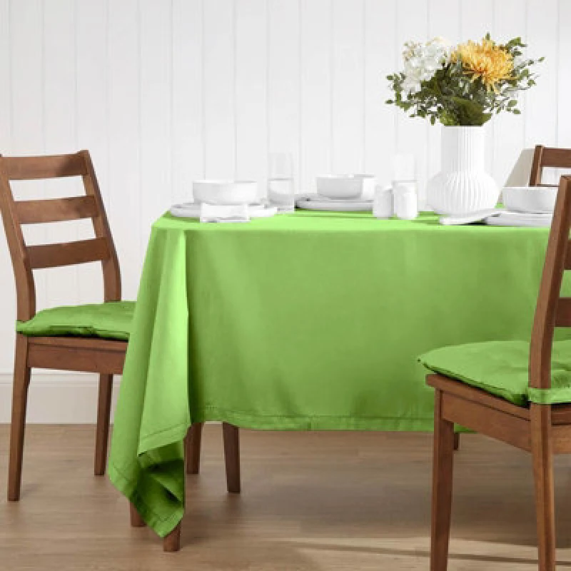 Image of Homescapes Plain Cotton Tablecloth, 137cm x 228cm Lime
