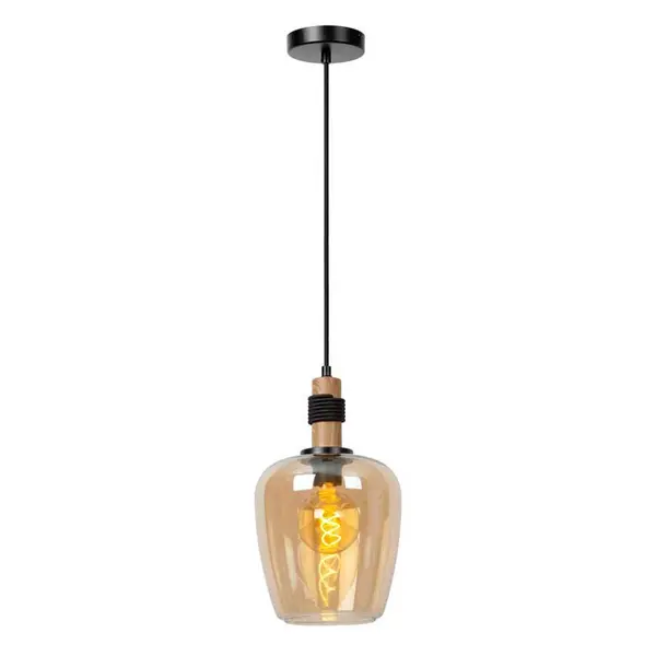 Image of Lucide Lucide Ilona Medium Glass Ceiling Pendant Light - Amber
