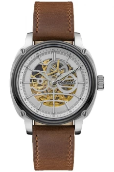 Image of Mens Ingersoll I09902 The Director Automatic Brown Strap Wristwatch Colour - Silver Tone