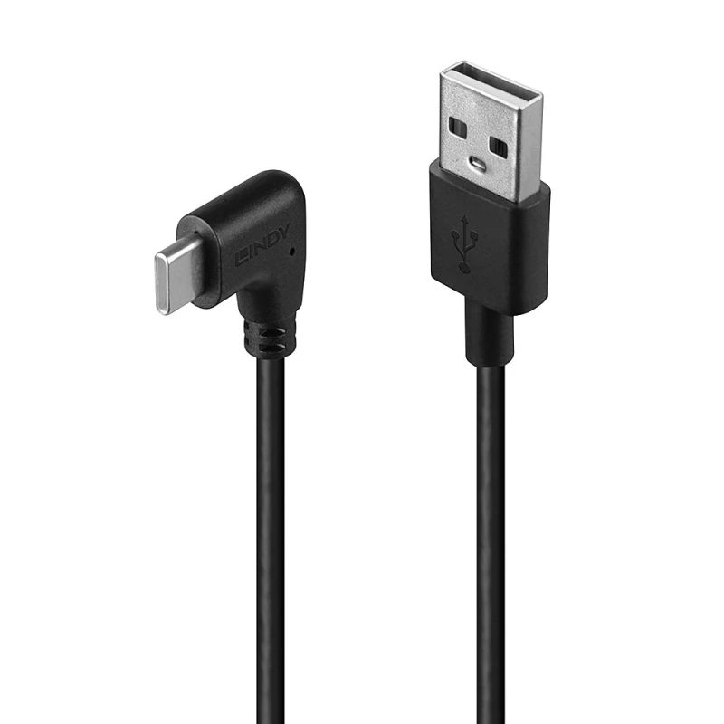 Image of Lindy 1m USB 2.0 Type A to Right-Angled USB-C Cable