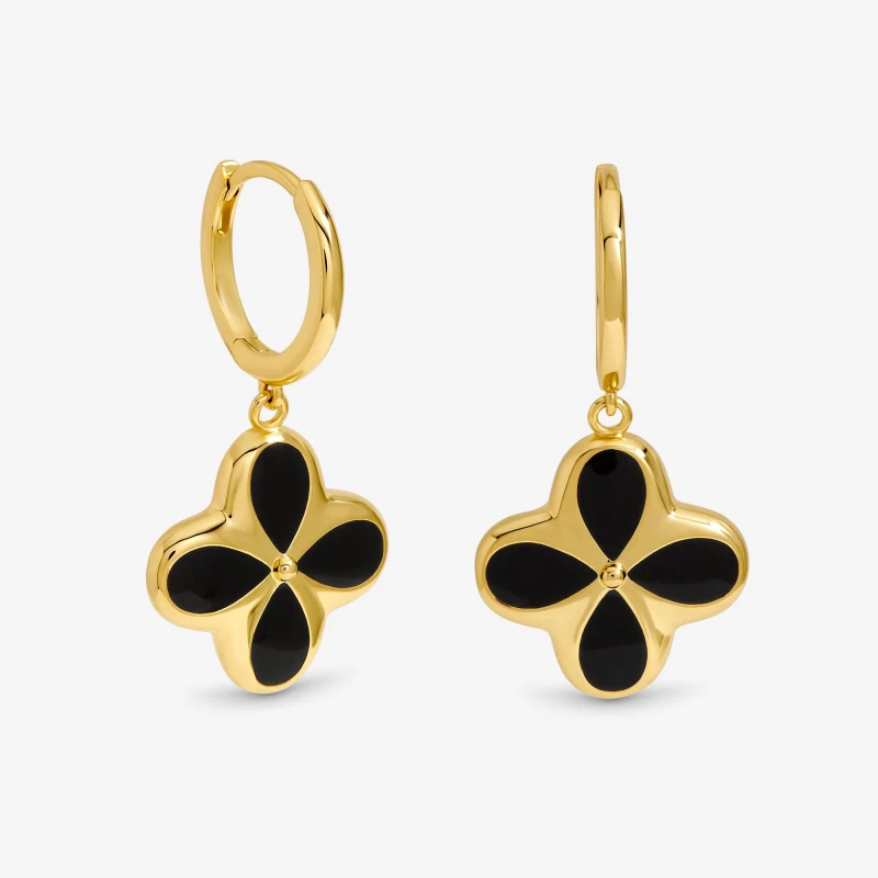 Image of Inicio 14K Gold Plated Jet Clover Earrings - Gift Pouch Drop Earrings One Size Gold 39222410000