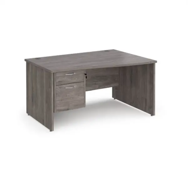 Image of Maestro 25 Maestro 25 right hand wave desk 1400mm wide with 2 drawer pedestal - grey oak top with panel end leg MP14WRP2GO