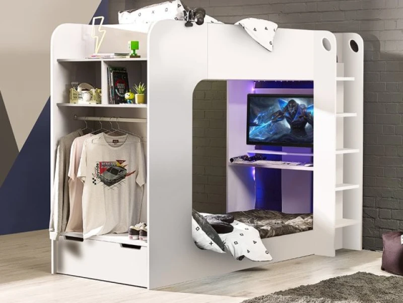 Image of Julian Bowen Impact Single White Wooden Gaming Bunk Bed Frame - 3ft Single