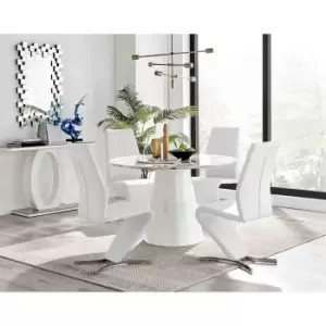 Image of Furniture Box Palma White Marble Effect Round Dining Table and 4 White Willow Chairs