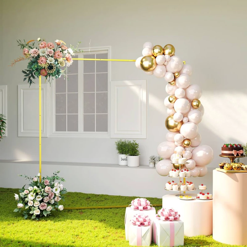 Image of OUTSUNNY Wedding Arch Backdrop Stand, Gold Wedding Arch with U-shaped Stakes Size: 200cm x 40cm Gold Unisex 200cm x 40 cm