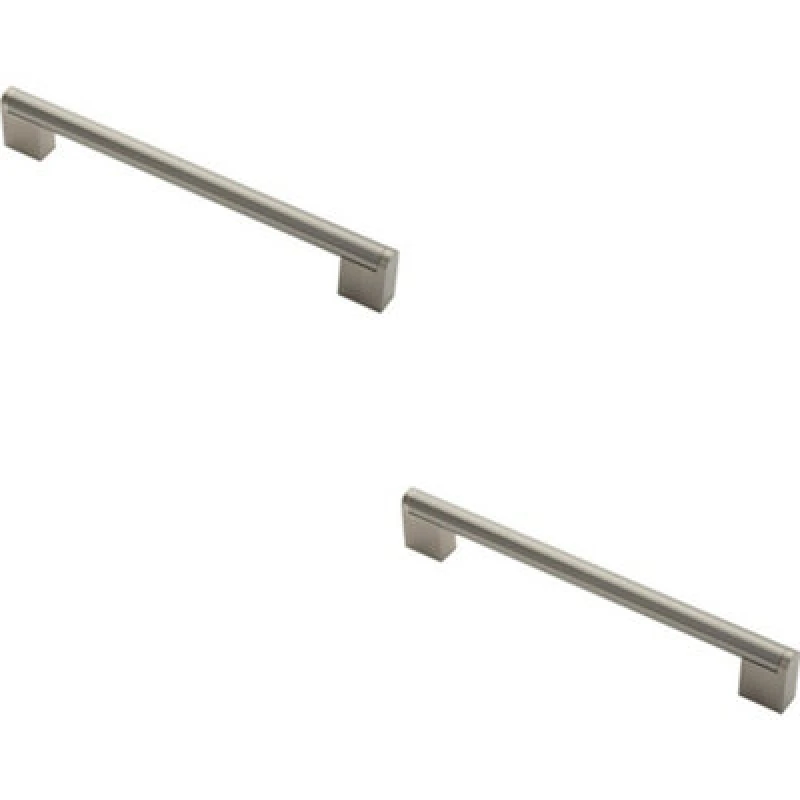 Image of Loops 2x Round Bar Pull Handle 232 x 14mm 192mm Fixing Centers Satin Nickel & Steel Metallics unisex