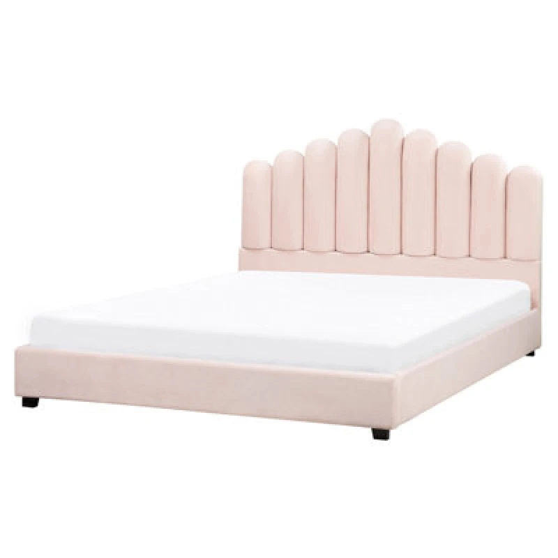 Image of Beliani Bed Velvet Vincennes 160 X 200 Cm (Eu King Size) Pastel Pink