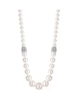 Image of Jon Richard Silver Plated Pave Crystal And Cream Pearl Graduated Necklace, Silver, Women