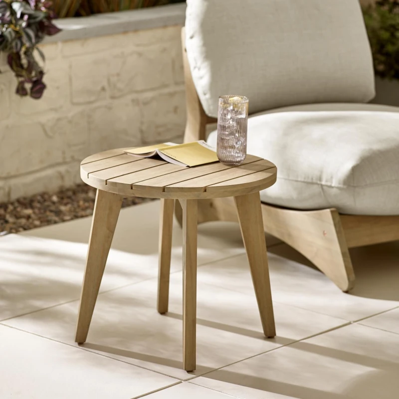 Image of FurnitureboxUK FurnitureboxUK Iko Solid Wood Round Outdoor Indoor Side Table in Light Brown Light Brown One Size Unisex 5056784305065