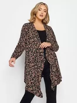 Image of Yours Waterfall Cardigan Rust Ditsy, Black, Size 26-28, Women