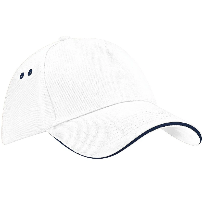 Image of Beechfield Beechfield Men Ultimate 5 Panel Contrast Baseball Cap With Sandwich Peak Headwear Pack of 2 in White White One Size Male 5059269087173
