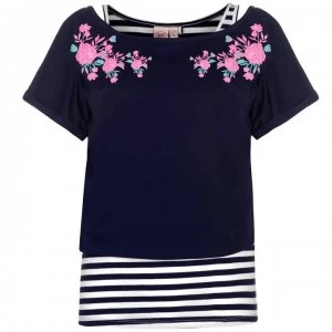 Image of Lee Cooper Striped Double Layer T Shirt Ladies - Navy/White