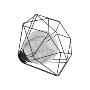 Image of Eglo Caged Black Table Lamp With Smoked Black Glass