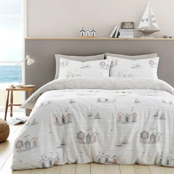 Image of Fusion Beach Huts Duvet Cover and Pillowcase Set Natural