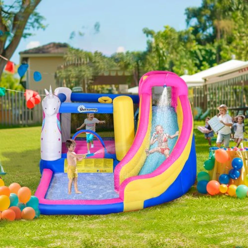 Image of Outsunny 5 in 1 Bouncy Castle for Children, with Blower for Ages 3-8 Years Multi