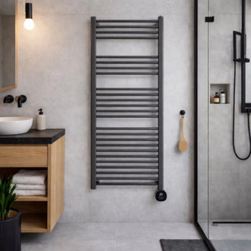 Image of Tcp Smart Contemporary Black Electric Radiator With Digital Screen (W)500mm X (H)1340mm X (D) 30mm - 1000W