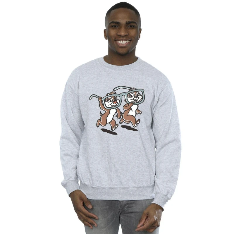 Image of Disney Men Chip 'n Dale Glasses Sweatshirt in Grey Size: Small Grey S Male 5063283652743