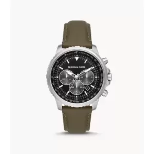 Image of Michael Kors Mens Cortlandt Chronograph Olive Leather Watch - Green