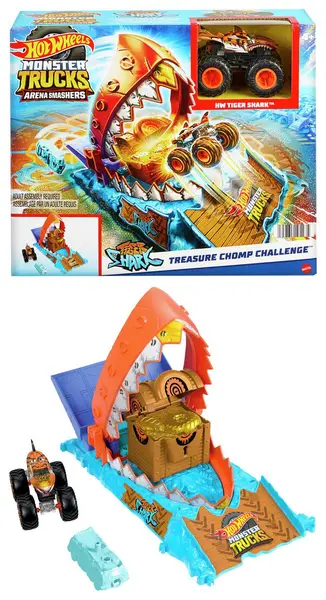 Image of Hot Wheels Hot Wheels Monster Trucks Shark Treasure Chomp Playset