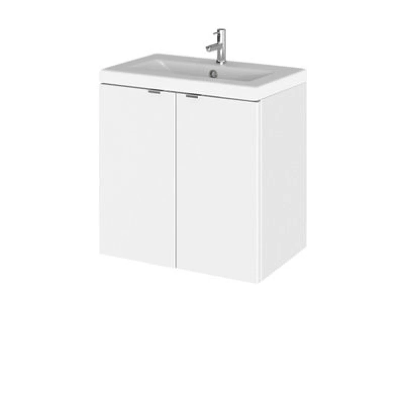 Image of Hudson Reed Fusion Wall Hung 2 Door Vanity Unit & Ceramic Basin, Stylish Vanity Unit With Basin, Gloss White, 500mm