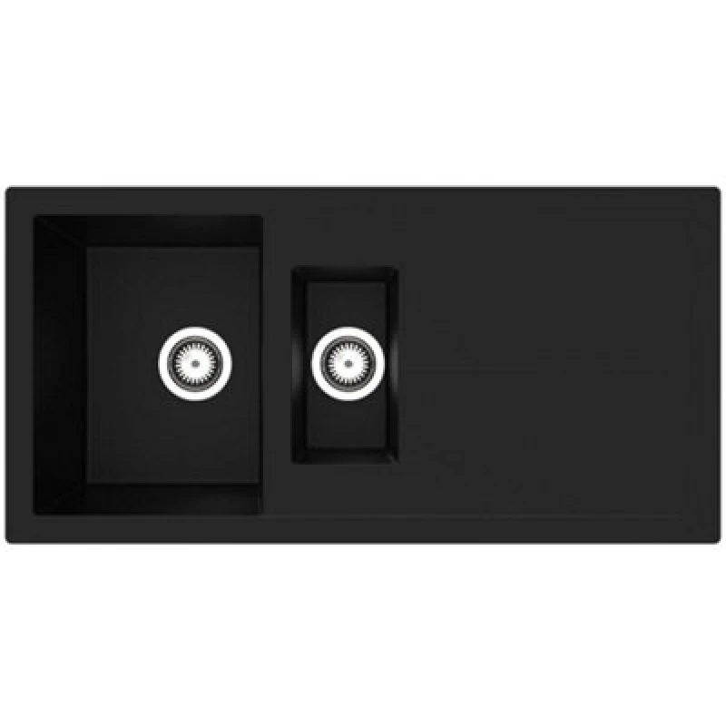 Image of 1.5 Bowl Black Composite Kitchen Sink with Reversible Drainer-Rocklite Milton Milton1.5BL Black