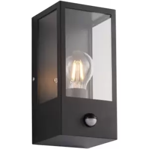 Image of Outdoor Glass Box Style Wall Light with PIR - 28W Eco GLS LED - Matt Black