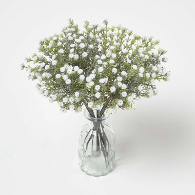 Image of Homescapes Artificial White Handcrafted Baby's Breath Flower Bouquet, 32 Cm
