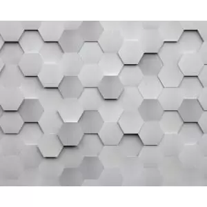Image of Origin Murals Metal Hexagons Silver Wall Mural - 3.5m x 2.8m