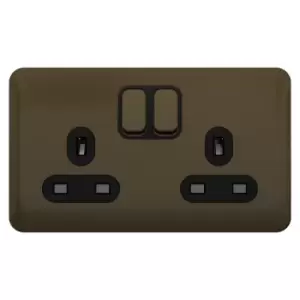 Image of Schneider Electric Lisse Screwless Deco - Switched Double Power Socket, 13A, GGBL3020BMB, Mocha Bronze with Black Insert