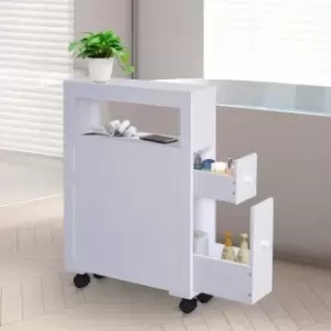 Image of 71 x 16cm Slimline Bathroom Storage Unit 2 Drawers Open Top 4 Wheels White