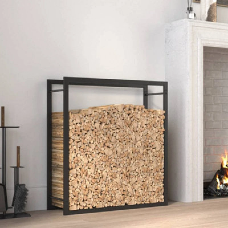 Image of vidaXL Firewood Rack Matt Black 80x28x86cm Steel, Black 350307