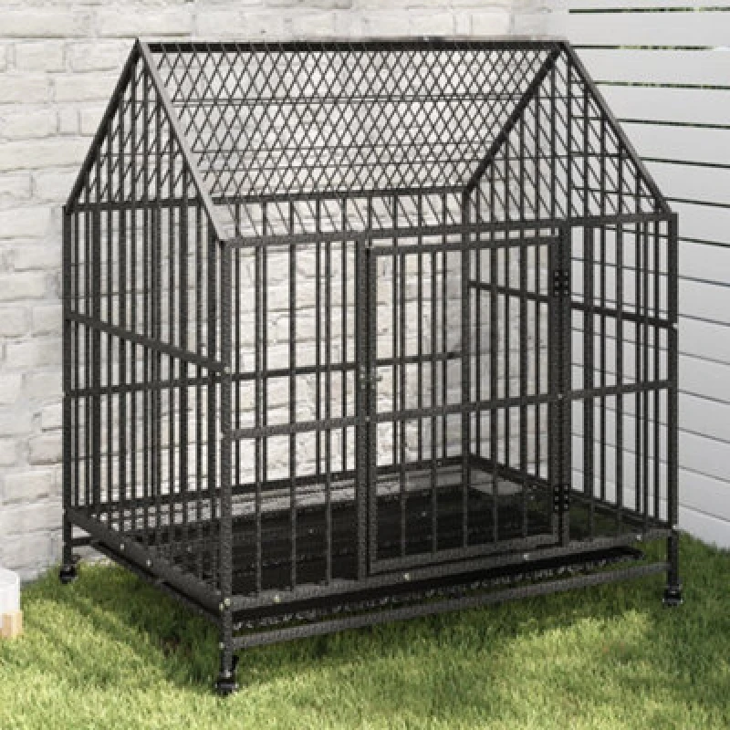 Image of vidaXL Dog Cage with Wheels Black Galvanised Steel, Black 172208