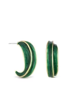 Image of Jon Richard Jon Richard Gold Plated Enamel Hoop Earrings, Green, Women