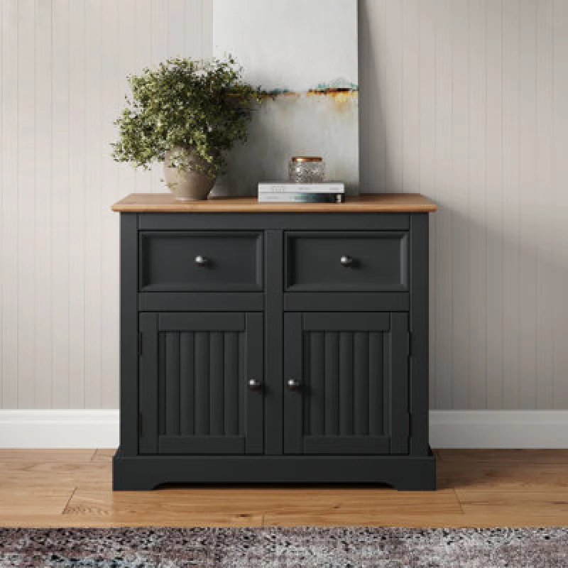 Image of Mercers Furniture Country Charcoal 2 Door 2 Drawer Sideboard Solid Pine With Mexican Styling, Grey MERCER90B