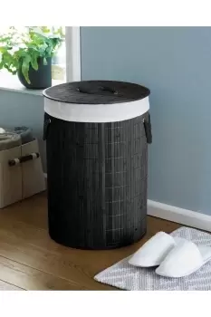 Image of Round Bamboo Laundry Hamper Charcoal