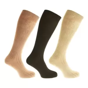 Image of Mens 100% Cotton Ribbed Knee High Socks (Pack Of 3) (UK 6-11, EUR 39-45) (Shades Of Brown)