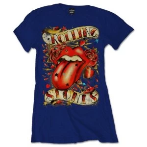 Image of The Rolling Stones - Tongue & Stars Womens Small T-Shirt - Blue