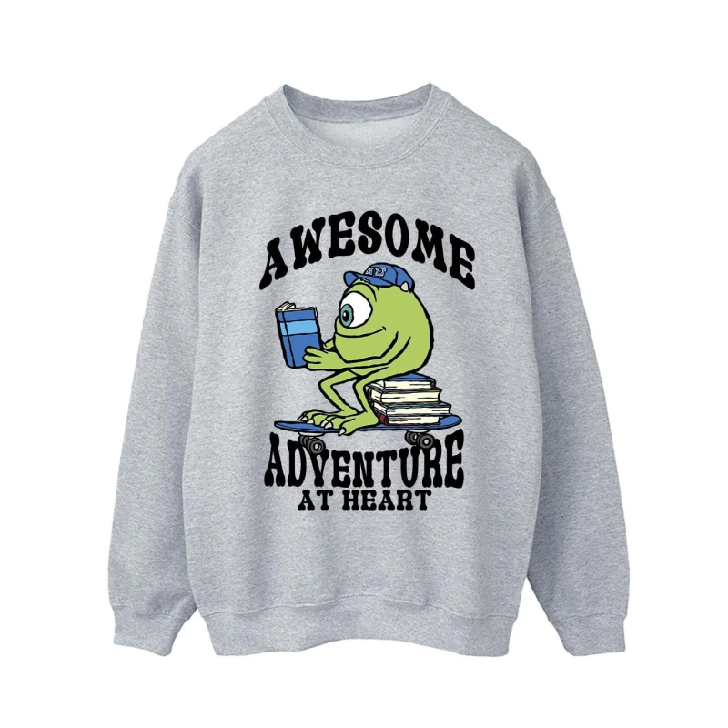 Image of Disney Men Reading Awesome Mike Wazowski Sweatshirt in Grey Size: Small Grey S Male 5063376461115