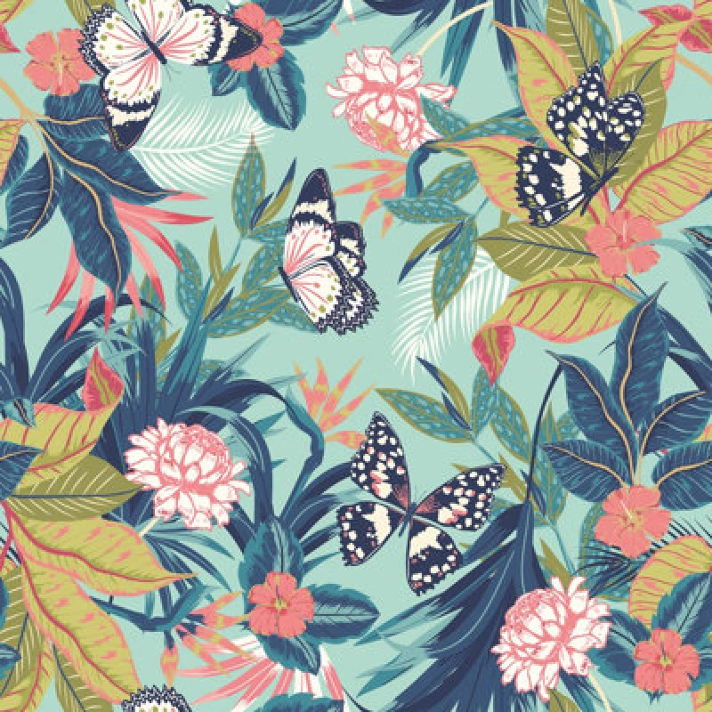 Image of Hoopla Walls Paradise Aqua & Rouge Smooth Matt Wallpaper